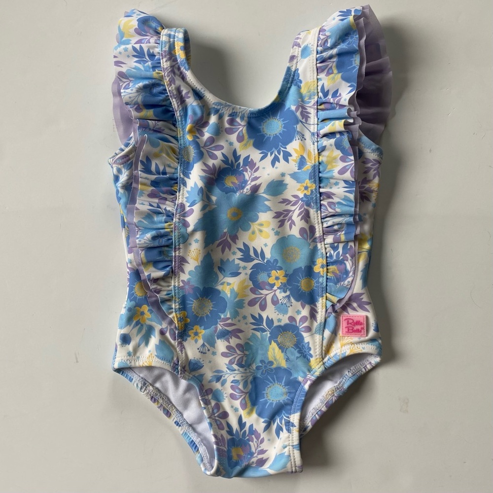 Rufflebutts Swimsuit Size 12 18 Months Mint Cond. Ruffles Tank Blue Floral EUC